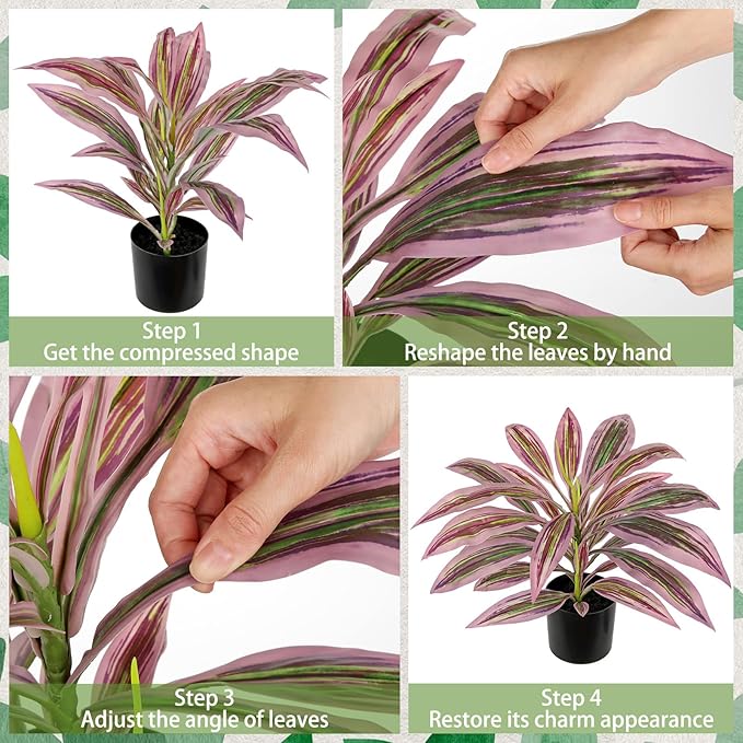 Artificial Plants Indoor with Pot, 19" Fake Potted Plants Medium Artificial Dracaena Plant in Black Pot Faux Tropical Plants for Bathroom Living Room Office Desk Shelf Decor