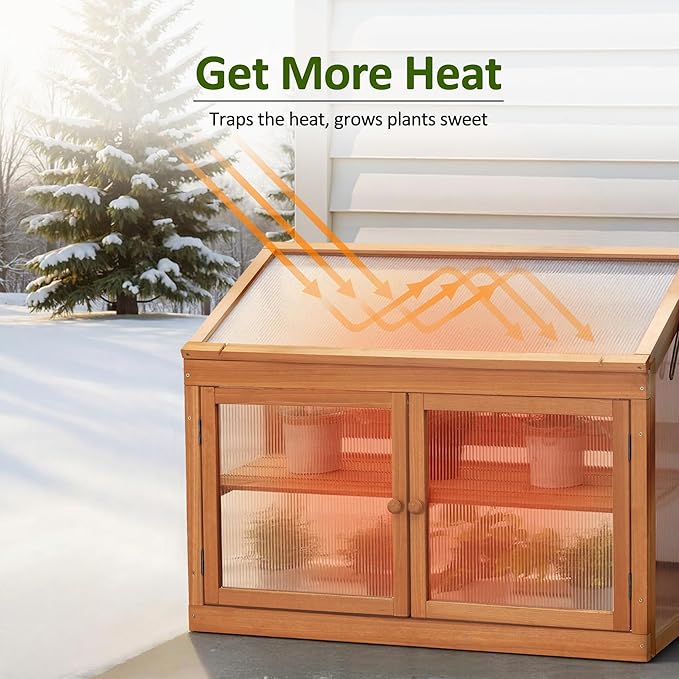 MCombo 2-Tier Wooden Cold Frame Garden Greenhouse Raised Flower Planter Shelf Bed Protection 6057-0160 (Orange)