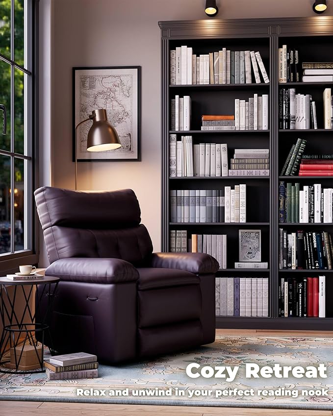 Garvee Recliner Chair Oversized Living Room Chair Adjustable PU Leather Lazy Chair with Massage & Heat Side Pockets - Espresso