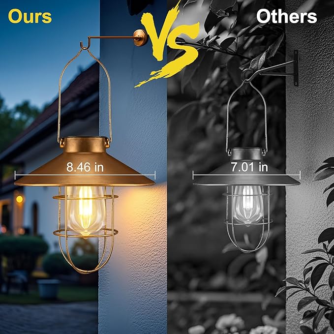 Solar Lantern Outdoor Waterproof Hanging Light Vintage Metal Solar Lantern Light with Warm White Edison Bulb Decorative for Patio, Backyard, Porch,Farmhouse