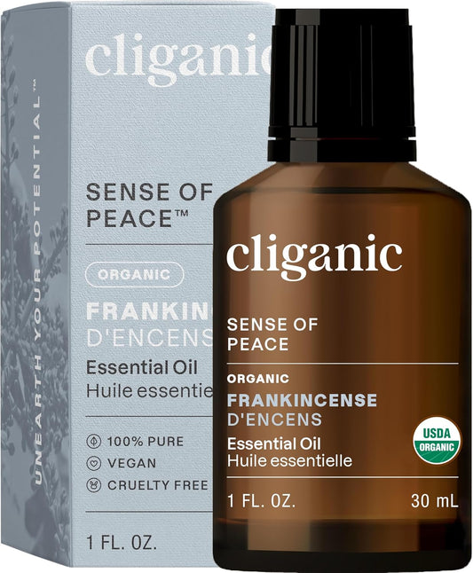 Cliganic USDA Organic Frankincense Essential Oil, 1oz - Boswellia Serrata, 100% Pure Natural Undiluted, for Aromatherapy | Non-GMO Verified (Packaging May Vary)