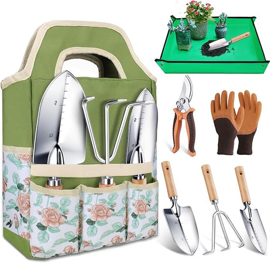Kynup Gardening Tools, Garden Tools Set-7 Piece, Gardening Kit with Spade, Ideal Hand Garden Tool Gifts for Women, Thickened Stainless Steel, Rust-Proof, Garden Supplies, Garden Stuff