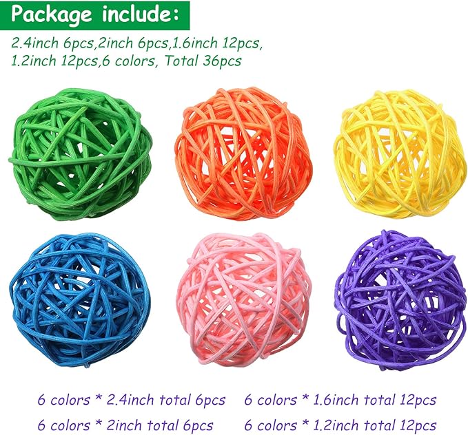 Patelai 36 Pcs Wicker Rattan Balls Decorative Balls for Vase Centerpiece Bowls Orbs Filler for Home Decor,4 Sizes(Multicolored)