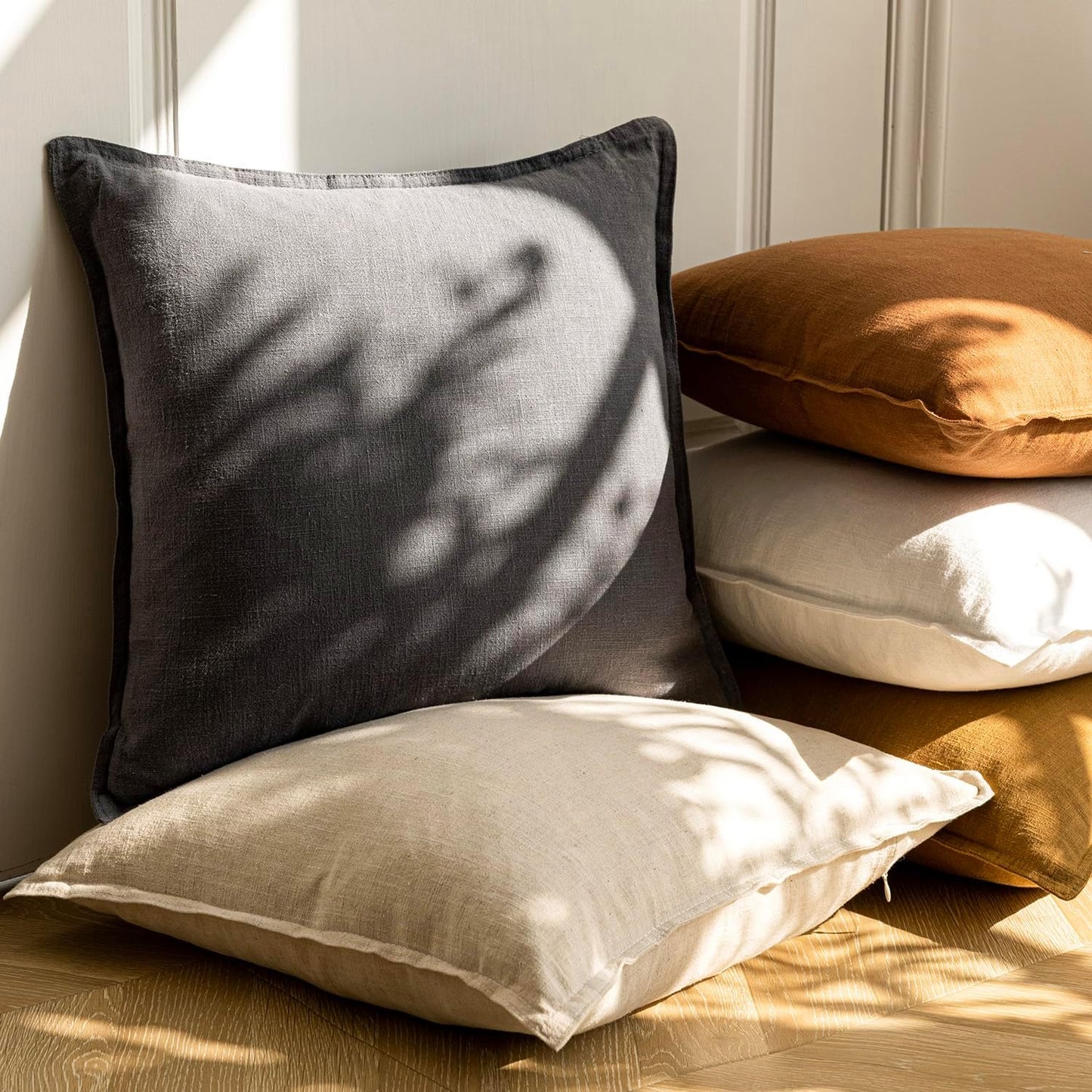 Foindtower Pack of 2, Decorative Linen Soild Throw Pillow Covers Soft Accent Cushion Case Boho Farmhouse Neutral Pillowcase for Couch Sofa Bedroom Living Room Home Decor 26 x 26 Inch Natural Beige