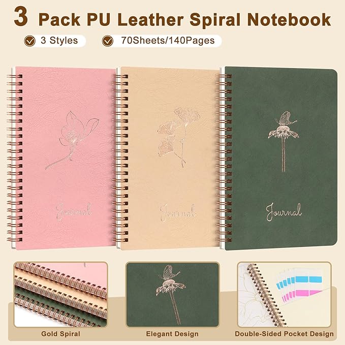 Stationery Set for Women, Bible Journaling Kit, 3PCS A5 Spiral Notebooks, Gel Pens, Steel Bookmark, Sticky Notes & Tabs, Gift Box - Aesthetic Gift Set for Work Students School Office Supplies