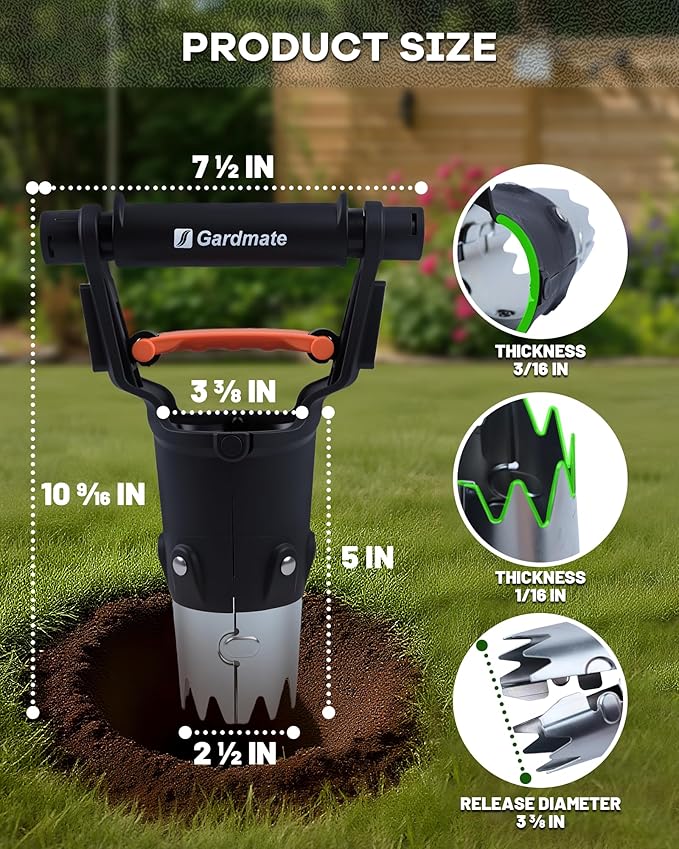 Bulb Planter Tool - One-Touch Automatic Bulb Planter for Bulbs, Seeds & Seedlings - 5" Depth Stainless Steel Garden Bulbs Dibber with Ergonomic Handle - No Bend Planting, Includes Gloves