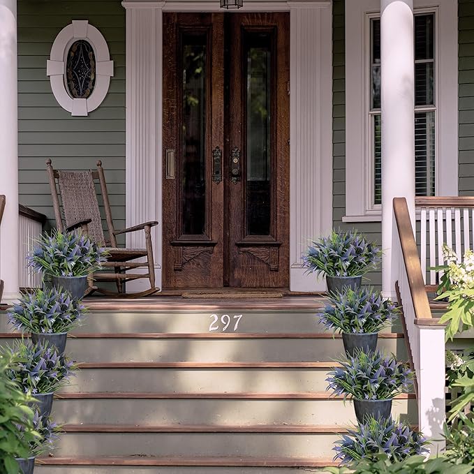 8 Bundles Artificial Plants Bushes Outdoor UV Resistant Fake Flowers Grass Bulk Faux Plastic Greenery for Fall Winter Summer Outside Window Box Planter Front Porch Yard Floral Arrangements