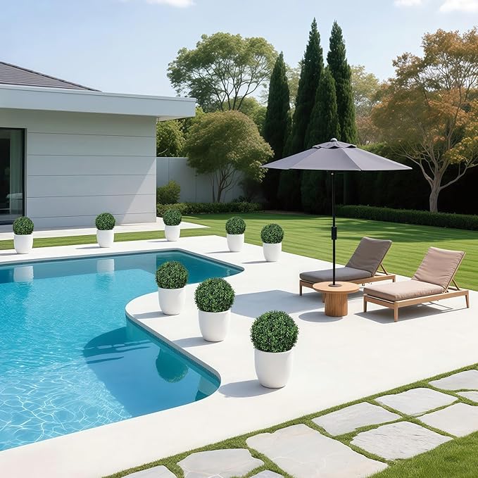 25.6'' Artificial Plants Outdoor with Spike, UV Resistant Boxwood Topiary Ball Fake Plants, Outdoor Faux Plants for Balcony Yard Garden Entryway Front Door Decor Home Decor Porch Decor, 2 Pack