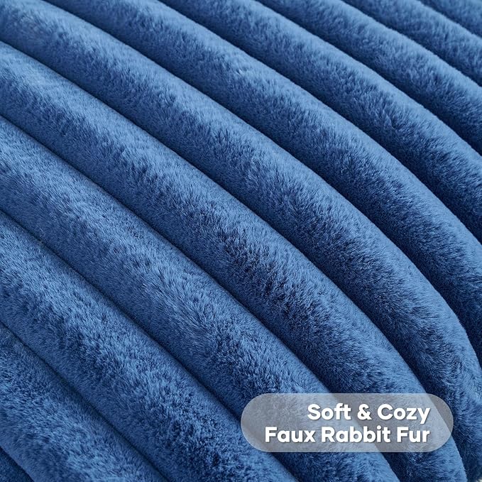 FUTEI Navy Blue Striped Decorative Throw Pillow Covers 16x16 Inch Set of 2,Square Fall Decorations Couch Pillow Case,Soft Cozy Faux Rabbit Fur & Velvet Back,Modern Home Decor for Bed