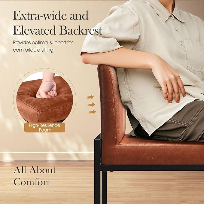 Sophia & William Brown Bar Stools Set of 2, Counter Height 24" Bar Stools for Kitchen Island, Modern Leather Barstools with Back