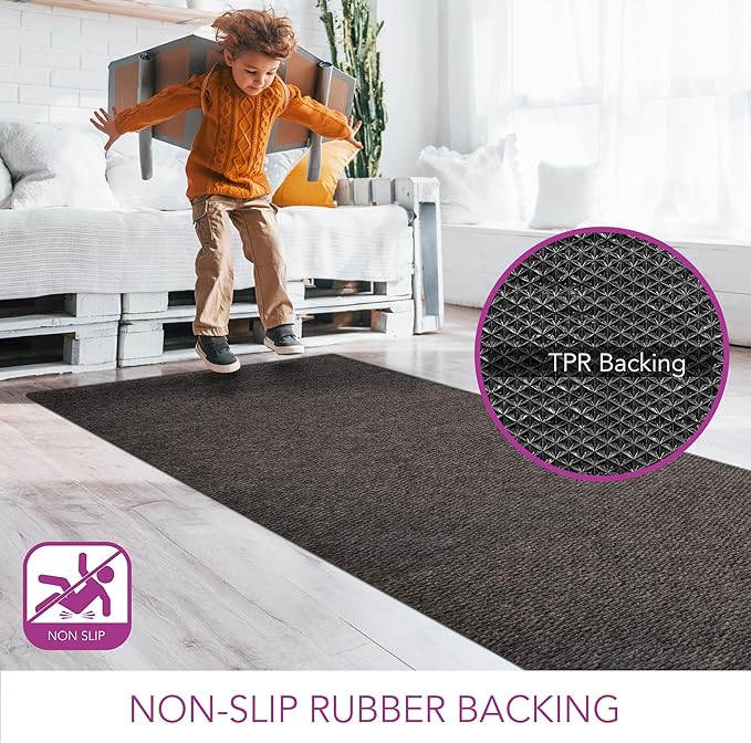 iCustomRug Spartan Weather Warrior Indoor/Outdoor Utility Berber Loop Carpet Runner with Non-Slip Thermoplastic Rubber Backing, 6ft X 18ft in Brown