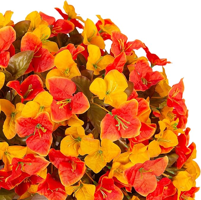 2 pcs Artificial Faux Bougainvillea Fall Flowers Plants for Outdoor Outside Decoration, Fake Silk UV Resistant Long Trailing Vines for Front Door Porch Planter Balcony Decor