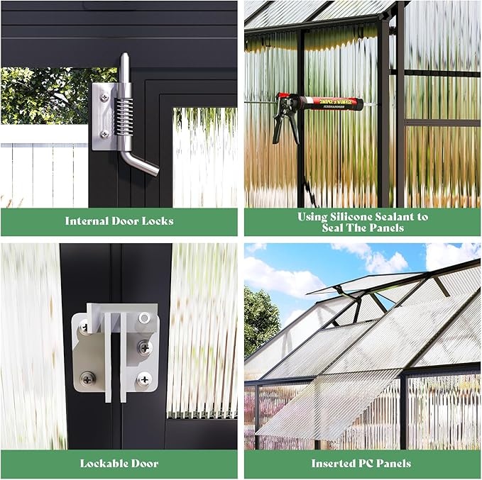 Amerlife 6x12x6.3 FT Ft Polycarbonate Greenhouse for Outdoors, Walk-in Design with Aluminum Frame, 2 Windows and Swing Door, Heavy-Duty Greenhouse Construction for Garden, Black