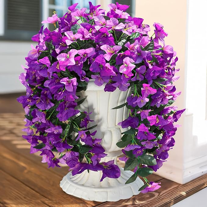 Bougainvillea Artificial Hanging Flowers Plants for Outdoors Decoration, 2pcs Fake Flowers Silk Bougainvillea Vines Realistic UV Resistant Faux Flowers for Outdoor Planters Porch Patio, Mix
