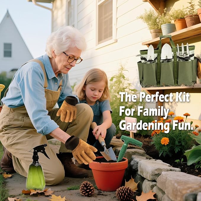 12-Piece Heavy Duty Garden Tool Set with Fashion Organizer Handbag, Rust-Proof Gardening Hand Tools Kit, Ideal Women's Gift for Gardening