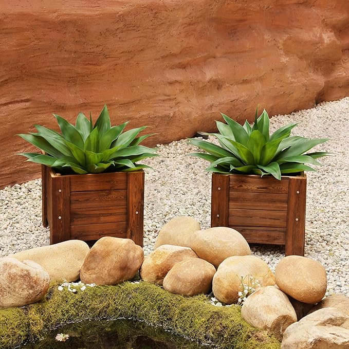 Artificial Plants 27 Inch Fake Agave Succulent Plant UV Resistant Big Size Faux Succulents Stems for Indoor Outdoor Realistic Home Decor Plants for Home Office Housewarming 2 Pack