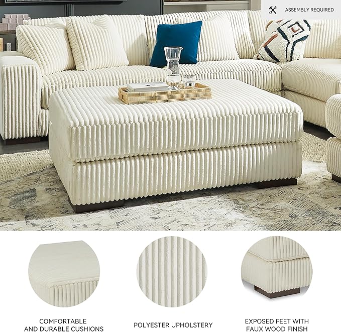 Signature Design by Ashley Lindyn Contemporary Square Tufted Upholstered Oversized Accent Ottoman, White