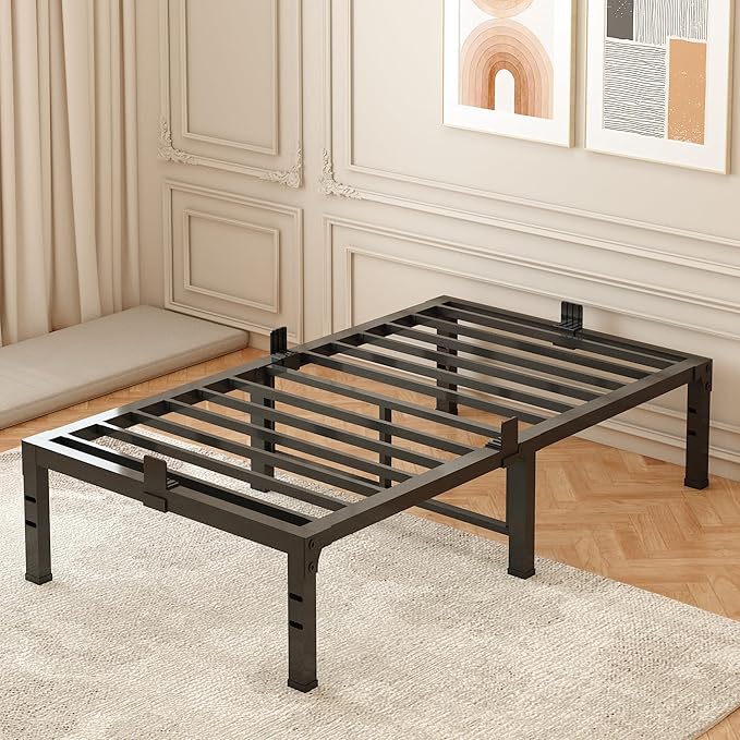 FUIOBYVV Twin Bed Frames,16 Inch Heavy Duty Metal Platform Bed Frame Twin Size Support Up to 3500 lbs,No Box Spring Needed,Headboard Compatible,Steel Slat Support,Noise Free,Easy Assembly