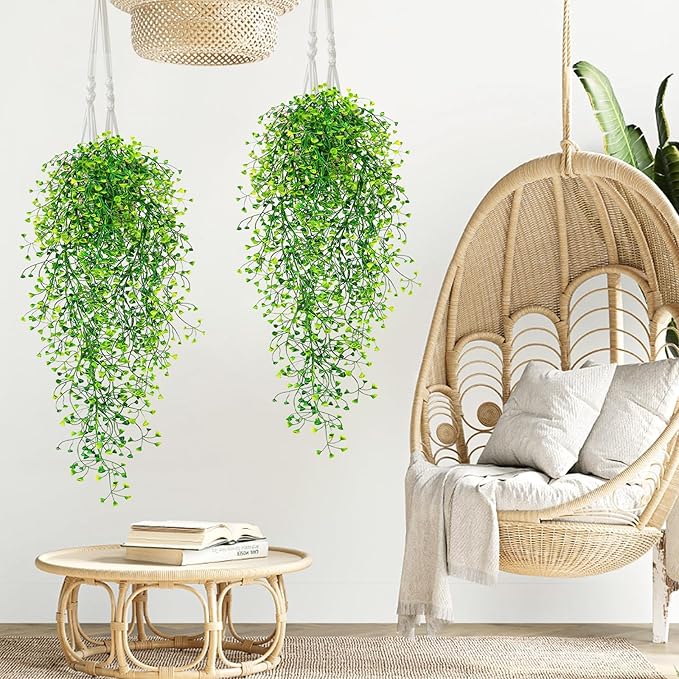 Fake Hanging Plants, 3pcs Faux Hanging Plants, Artificial Plants Ferns Ivy Vine for Wall House Indoor Outdoor Room Home Decor