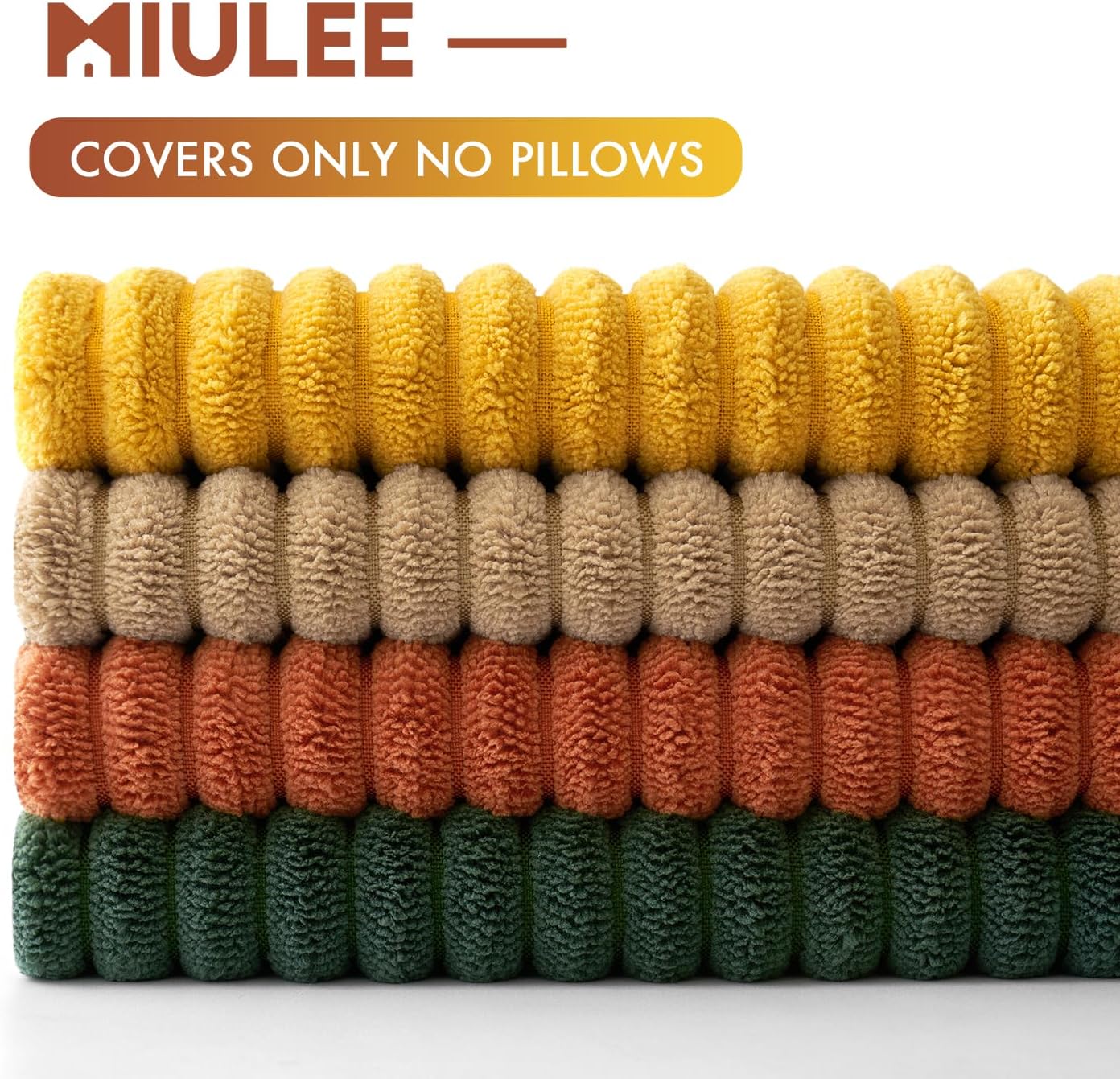 MIULEE Fall Pack of 4 Green-Rust Corduroy Decorative Throw Pillow Covers 18x18 Inch Soft Boho Striped Pillow Covers Modern Farmhouse Home Decor for Winter Sofa Living Room Couch Bed