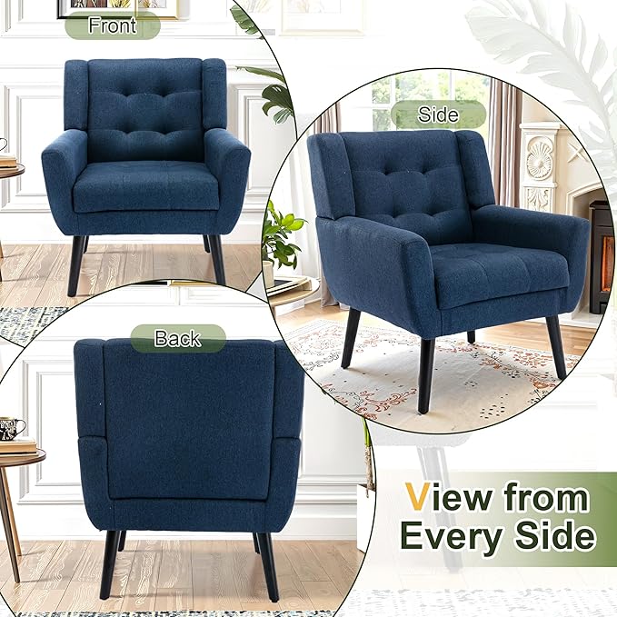 NicBex Accent Chair Set of 2, Modern Chair for Living Room Upholstered Foam Filled Living Room Chairs with Metal Legs Linen Cozy Lounge Armchair for Living Room Bedroom,Blue