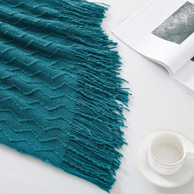 BOURINA Throw Blanket Textured Solid Soft Sofa Throw Couch Cover Knitted Decorative Blanket, 60 inch x 80 inch Teal