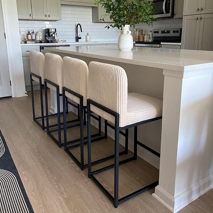 PHI VILLA Counter Height Bar Stools Set of 4, Kitchen Chais for Island, 24 inch Barstools with Back