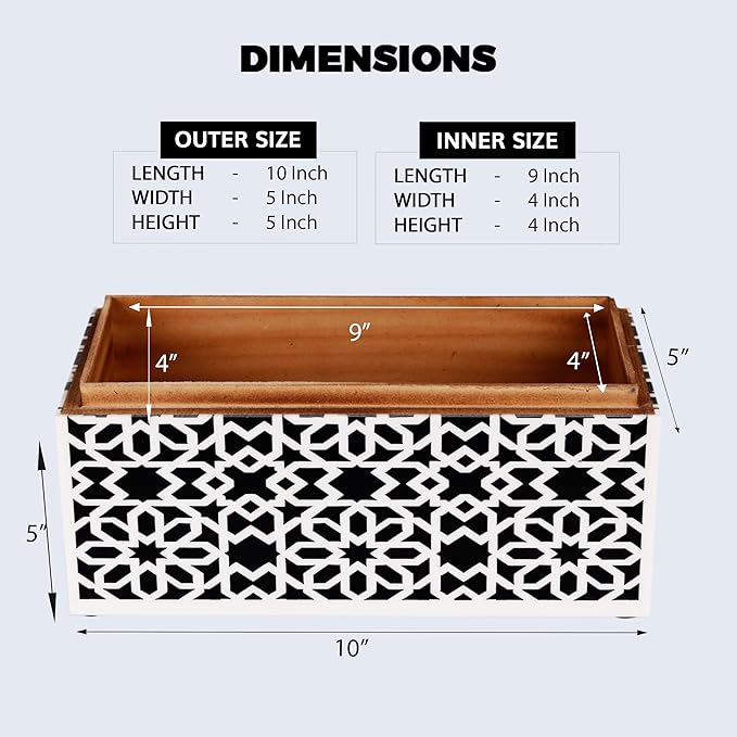 Handicrafts Home Decorative Storage Box with Lid– 10x5x5” Modern Home Decor Organizer, Memory Box & Jewelry Storage- Decorative Boxes for Living Room & Shelf Decor- Shiraz- Black White