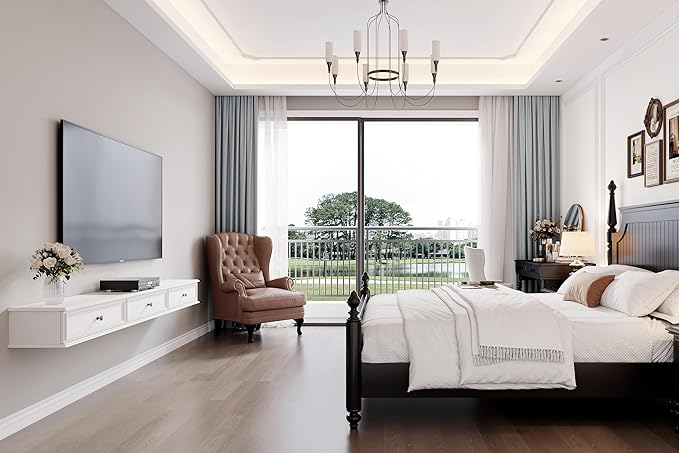 70-inch Wall-Mounted TV Stand, Accommodates 50- to 75-inch TVs, Features Hidden Cable Management, high Weight Capacity, Space-Saving White Floating TV Stand