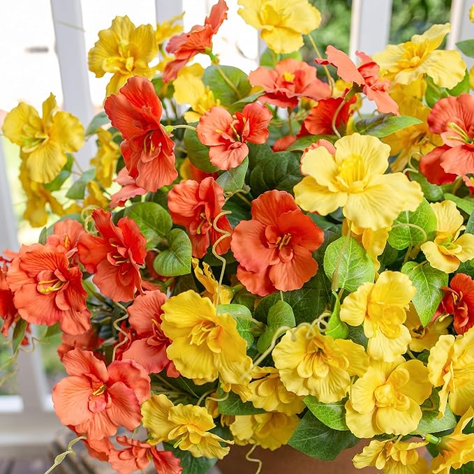 INSPRING Fake Fall Flowers Artificial Mums for Outdoors Autumn Decoration, Faux Silk Flowers Plants Realistic UV Resistant Tropical Flower Artificial for Outside Planter Patio (2MixHC, 6 Bundles)