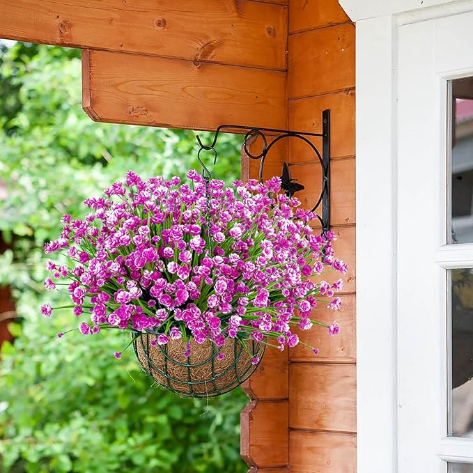 Ouddy Decor 24 Bundles Artificial Flowers for Outdoors UV Resistant Fake Plastic Plants Faux Boston Fern Greenery Stems for Spring Summer Indoor Garden Patio Window Box Kitchen Home Decor, Fuchsia