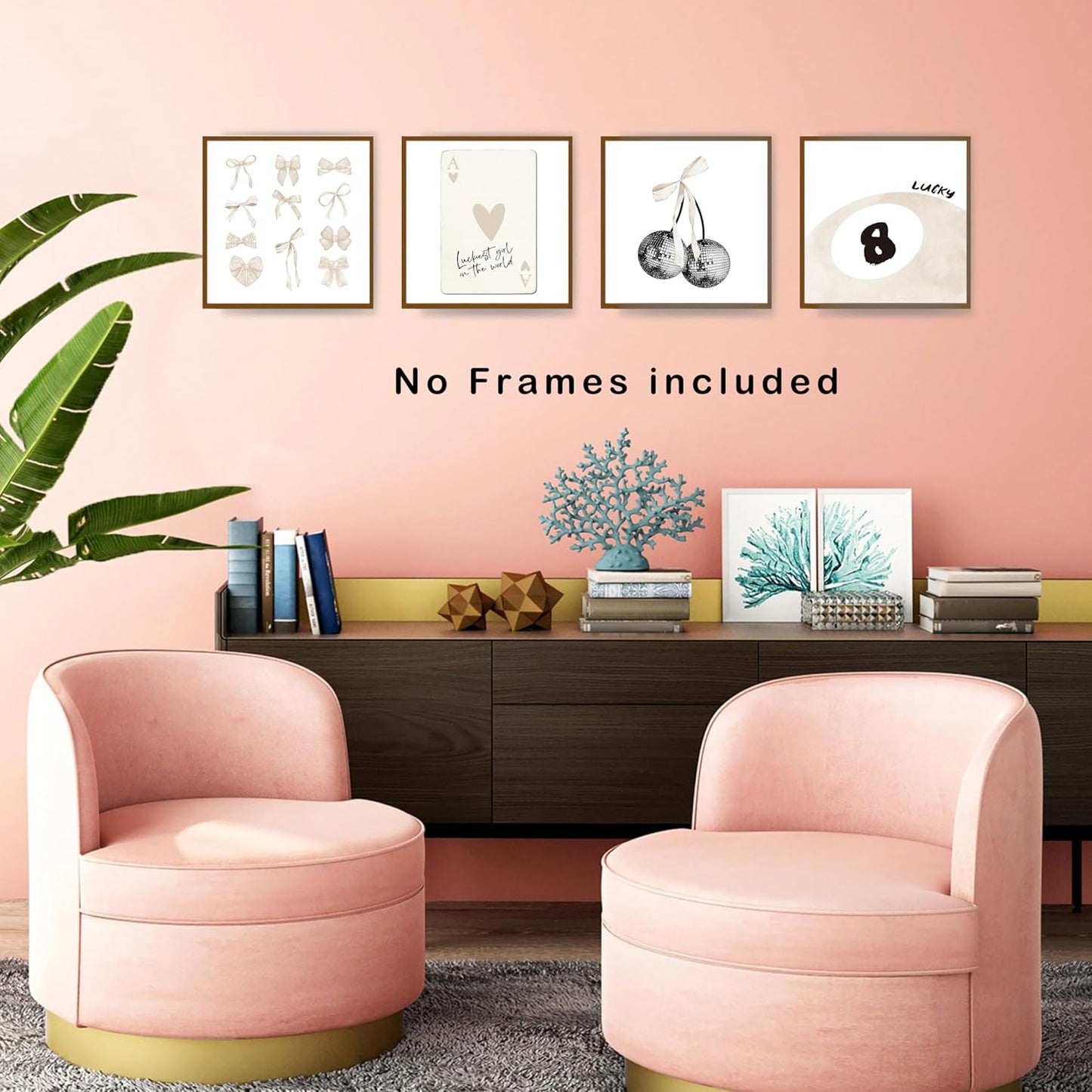 okaxscm Beige Coquette Trendy Preppy Wall Art Prints Set of 4, Coquette Room Decor, Preppy Room Decor Aesthetic, Beige Bow Disco 8 Ball Cherry Wall Decor Posters for Girls Bedroom Dorm,10x10 Unframed