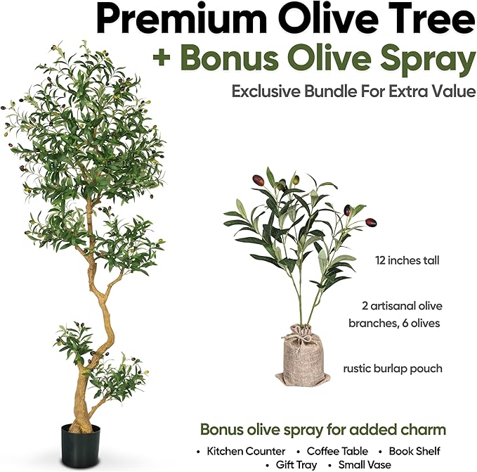 Olive Tree 6.8 Feet – Artificial Plants Indoor, Faux Olive Tree and Pot, Fake Tree for Home Decor, Faux Trees Indoor for Living Room, Office, Bedroom – Tall Artificial Trees for Home, Designer Tree