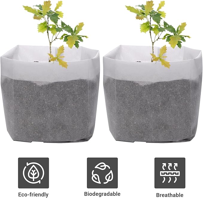 GREANER Biodegradable Plant Pots, 15.7"x14.2" Non-Woven Seedling Nursery Bags, 20-Pack Durable Garden Bags for Vegetable, Flower, Plant Grow