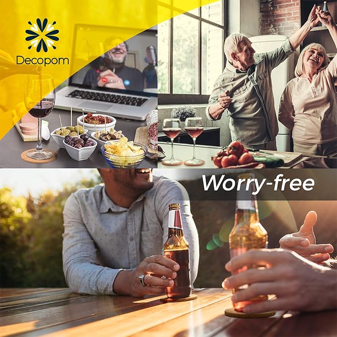 Cork Coasters for Drinks with Metal Holder - 16 Pcs Round 4 inch Drink Coaster Thick Absorbent Heat-Resistant Saucer - Used for Cold Hot Beverages Glasses Mugs Cups Plants Apartment Decor Bar Table