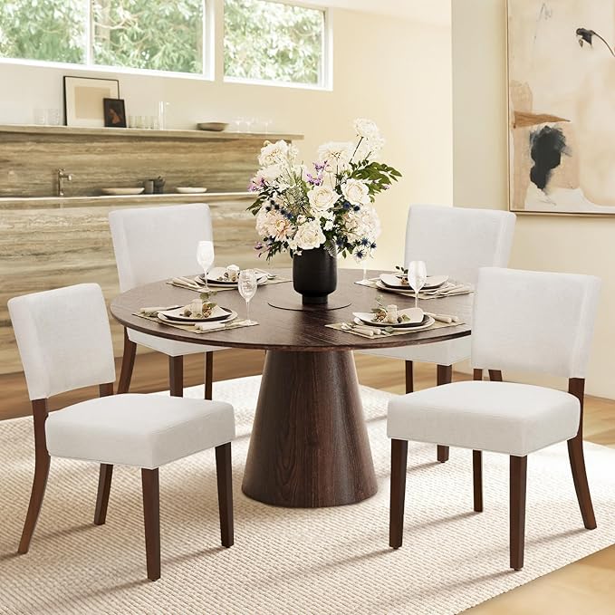 COLAMY Mid Century Modern Dining Chairs Set of 4, Upholstered Kitchen Chairs with Open Back, Fabric Side Dining Room Chairs with Wood Legs for Dining Room Kitchen Restaurant, Beige