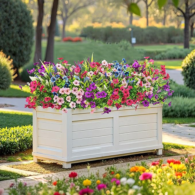 20 Bundles Artificial Flowers for Outdoors Decoration Fake Silk Flowers UV Resistant Faux Plants Artificial Daisy Eucalyptus for Spring Summer Garden Yard Porch Window Home Decor, Mixed