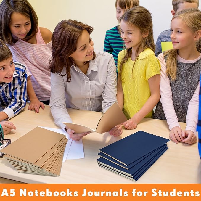 Mimorou 100 Pcs Kraft Notebook Journals 5.5 Inch x 8.3 Inch A5 Softcover Notebooks Bulk for Writing Sketch Office Notepad with 60 Pages 30 Sheets(Brown, Navy,Lined)