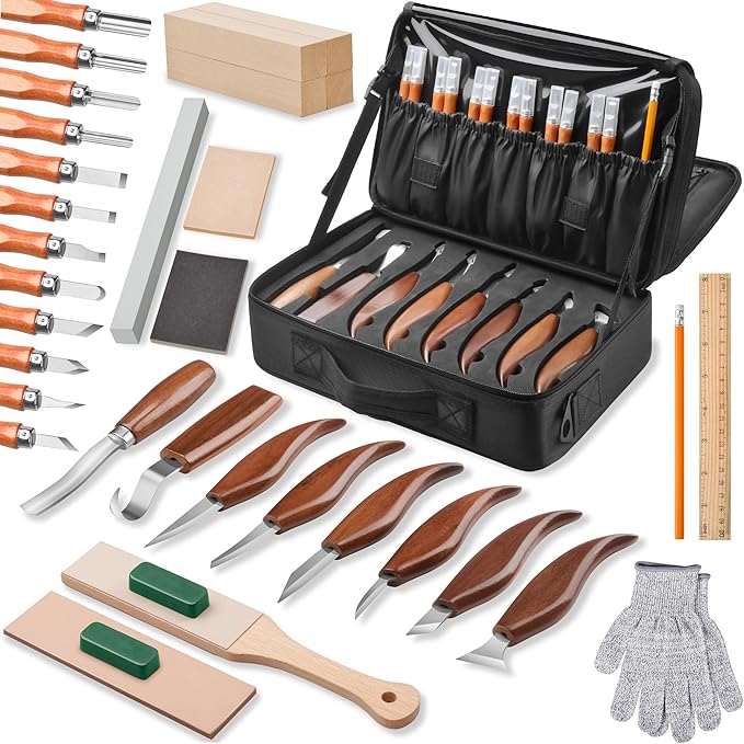 Olerqzer Wood Carving Kit,35-in-1 Wood Whittling Kit for Beginners,Whittling Knife Set Whittling Knife Wood Carving Knives Carving Tools with Large Storage Tool Bag(35PCS)