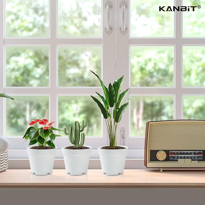 14 Pack 4 Inch Plant Pots, Small Plastic Flower Pots with Drainages and Saucers, Easy Plant Stackable & Reusable Nursery Decorative Garden Planters Pots for Home Indoor or Outdoor Plants, White