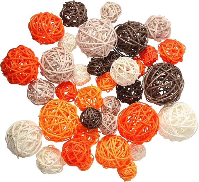 Patelai 36 Pcs Wicker Rattan Balls Decorative Balls for Vase Centerpiece Bowls Orbs Filler for Home Decor,4 Sizes(Bright Color)