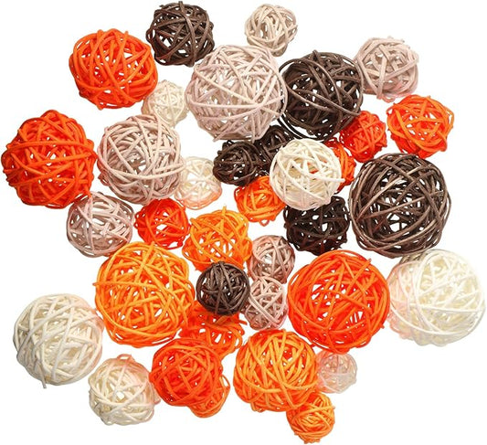 Patelai 36 Pcs Wicker Rattan Balls Decorative Balls for Vase Centerpiece Bowls Orbs Filler for Home Decor,4 Sizes(Bright Color)