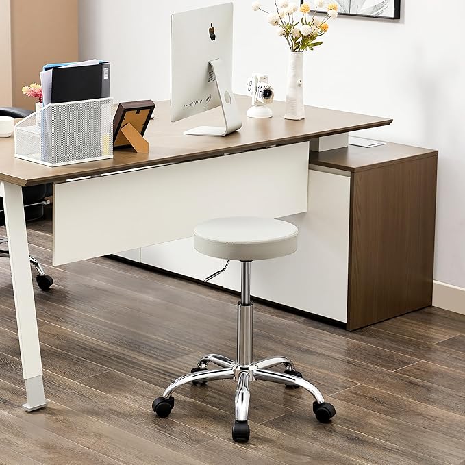 Drafting Stool, Adjustable Office Chair 19.5"-26.6", Gray Work Stools with Wheels (Gray)