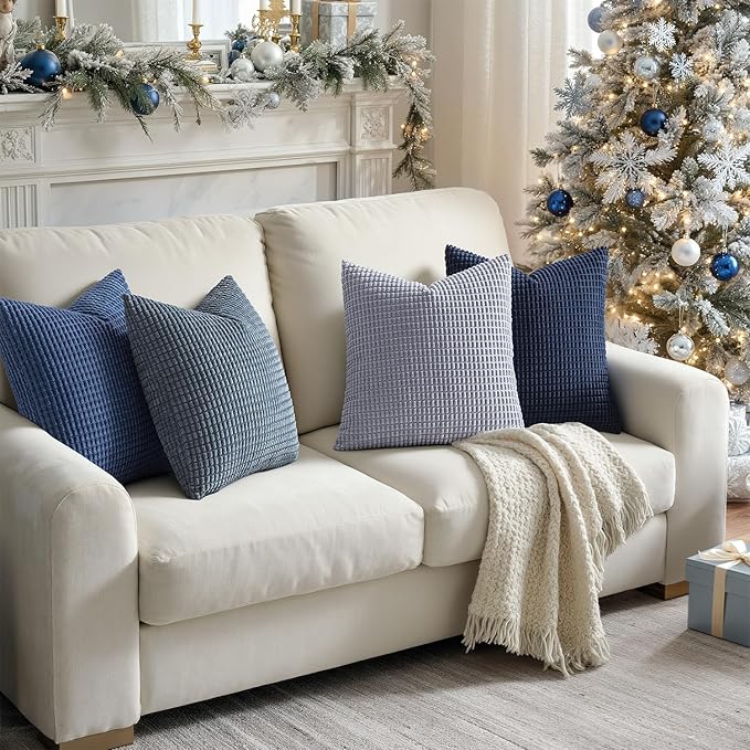 MIULEE Blue Decorative Pillow Covers 22x22 Inch Set of 4 Boho Western Farmhouse Home Decor Couch Throw Pillows Summer Coastal Corduroy Pillowcases Industrial for Sofa Cushion Living Room Bed