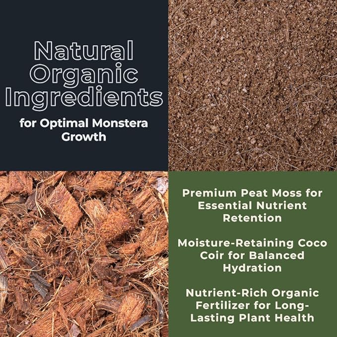 Monstera Potting Soil Mix – Organic, Fast-Draining, Chunky Soil with Coconut Coir & New Zealand Bark for Indoor Plants – Premium Fertilizer for Monstera Deliciosa, Albo & More (3 quarts)