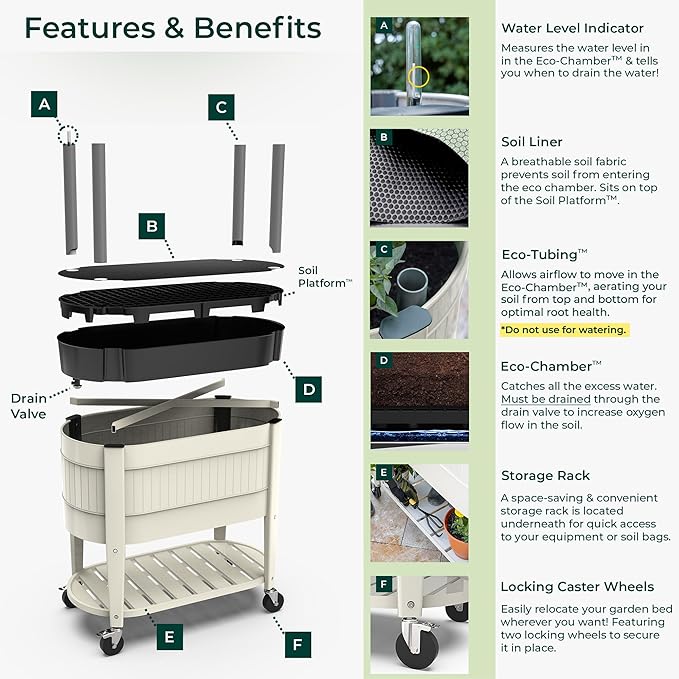 Permasteel Raised Garden Bed with Legs, 40×20×37 in, Planter Box with EnGrow™ TrueSoil™ Technology for Vegetables, Flowers, Herbs, and Fruit, Outdoor Indoor, Storage Shelf, Ivory
