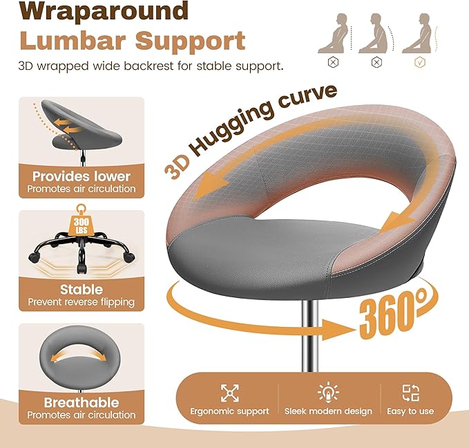 Drafting Chair for Standing Desk, Height Adjustable Rolling Stool with Backrest & Footrest, Tall 360° Swivel PU Leather Stool Chair with Wheels for Office, Gray