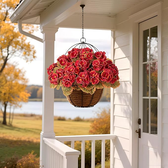 Fake Fall Flowers Artificial for Outdoors Decoration, 6 Bundles Faux Geranium Silk Flower Outside UV Resistant No Fade Artificial Floral for Home Garden Balcony Indoor Table Centerpieces Decor