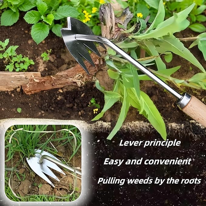 Weed Puller Tool,Portable Garden Weeder Tool,2025 New Gardening Weeding Tools, Hand Weeder Tool with Handle, 4 - Tooth Manganese Steel for Gardening Backyard Farm