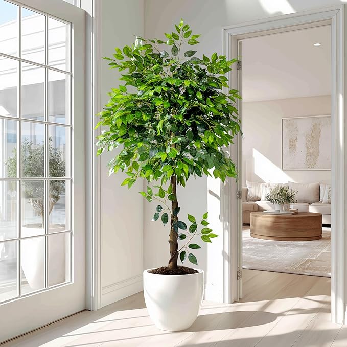 5ft Artificial Ficus Tree for Home Decor, Faux Silk Plants Faux Plant Fake Silk Trees with Pot for Indoor House Living Room Office Garden